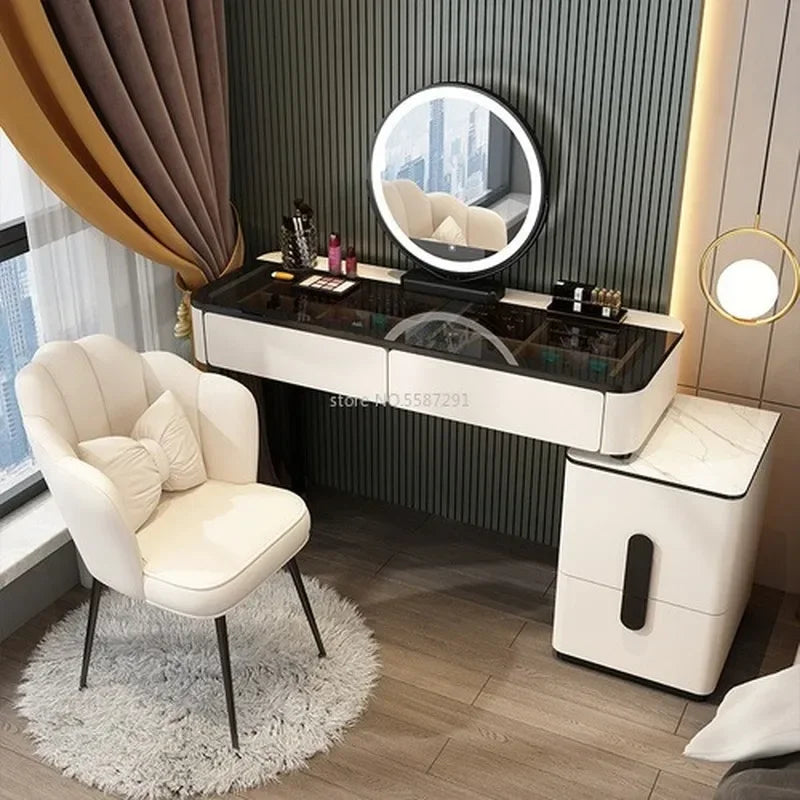 MMOOKA Vanity Desk Modern Dresser Table LED Mirros Household Bedroom Dressing Table Density Board Makeup Table With Mirror Furniture