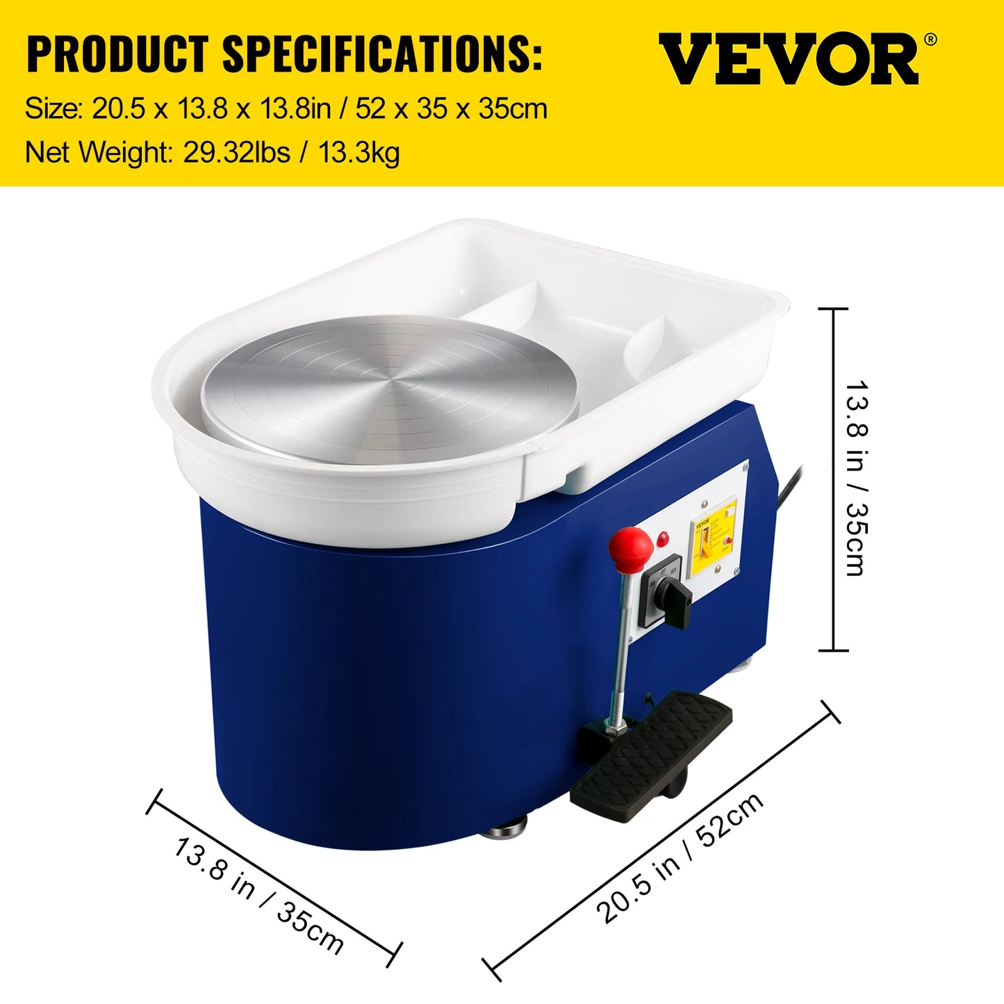 MMOOKA MMOOKA VEVOR 28cm Pottery Wheel Machine 350W Foot & Manual Control Electric Art DIY Ceramic Clay Sculpting Tool w/ Turntable Tray 18PcsMMOOKA.COM