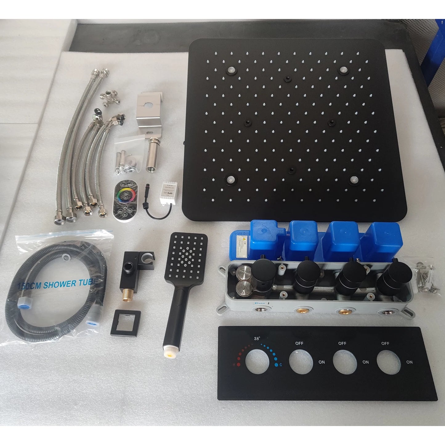 ANTNX Bathroom Accessoires 20inches 500mm Black Shower Head Panel Thermostatic Mixer ValveSystem Rainfall Steam Spray SPA Shower set ANTNX.COM