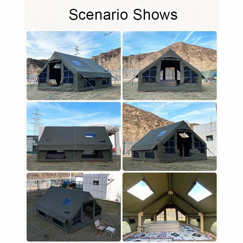 ANTNX 129 SqFt² Army Green Inflatable Camping Tent with Tarp,4 Season Air Tent Waterproof Blow Up Tent with Picnic Mat & Fire Blanket ANTNX.COM