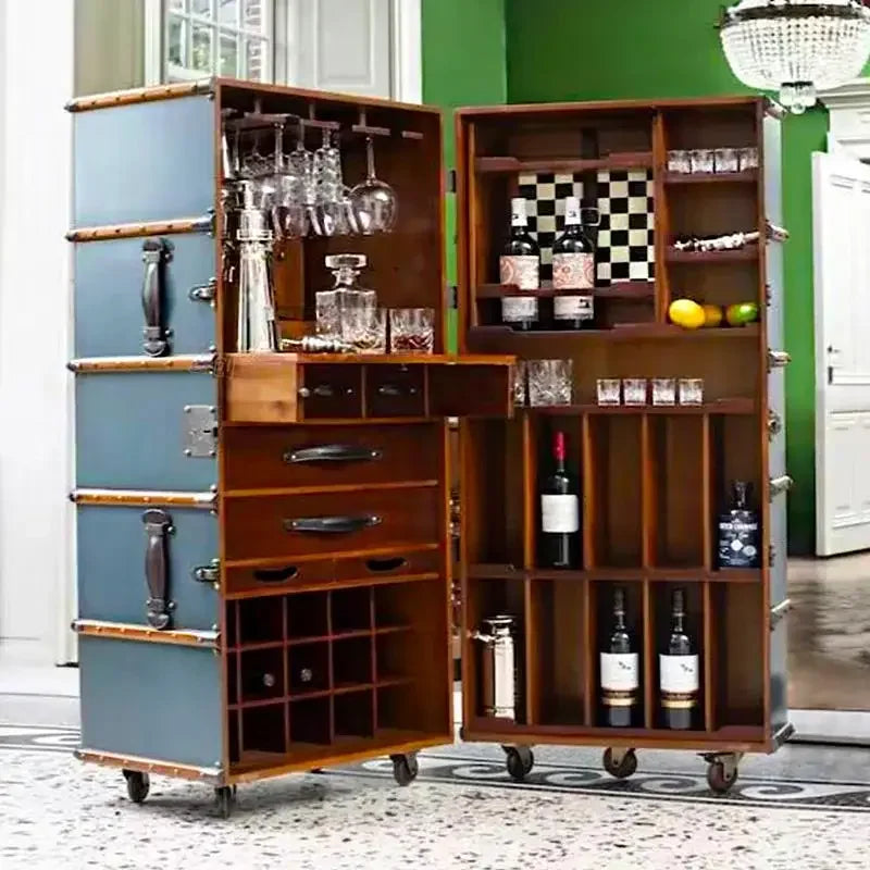 MMOOKA Retro style solid wood removable wine cabinet villa living room red wine display cabinet