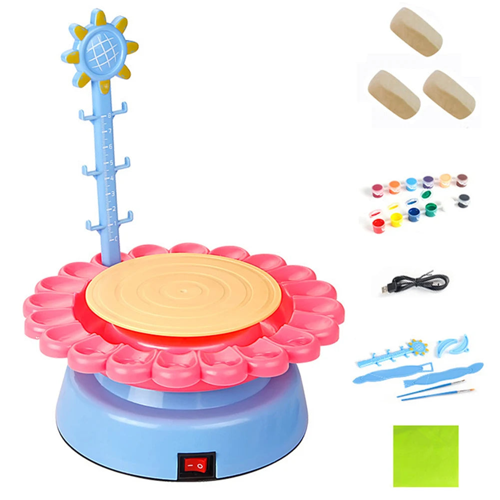 MMOOKA MMOOKA Sunflower Pottery Wheel Electric Pottery Wheel with Clay Brush Pigment DIY Clay Arts Tool Educational Interactive for Boys GirlsMMOOKA.COM