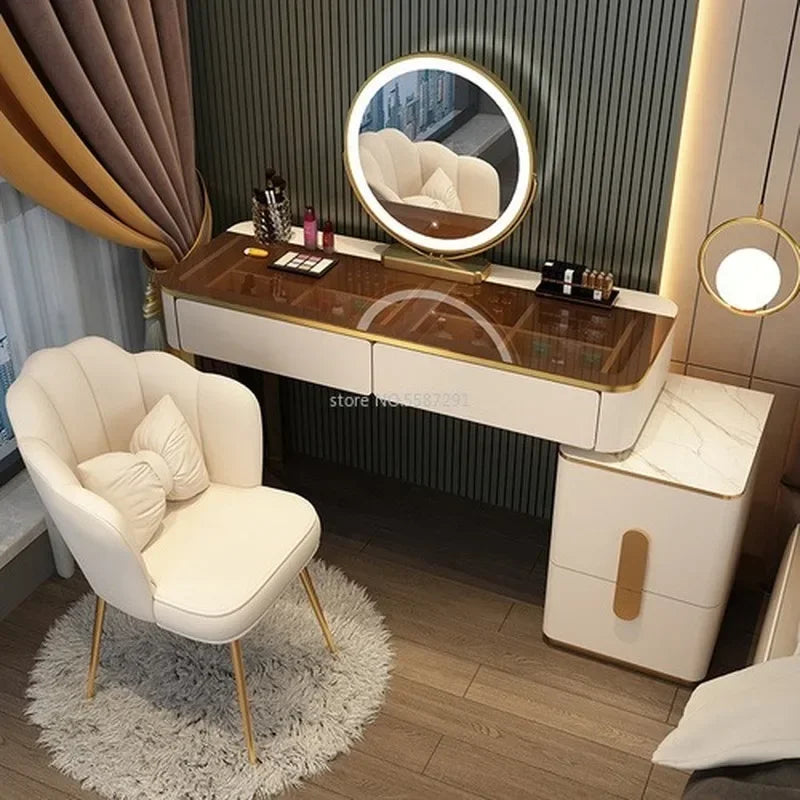 MMOOKA Vanity Desk Modern Dresser Table LED Mirros Household Bedroom Dressing Table Density Board Makeup Table With Mirror Furniture