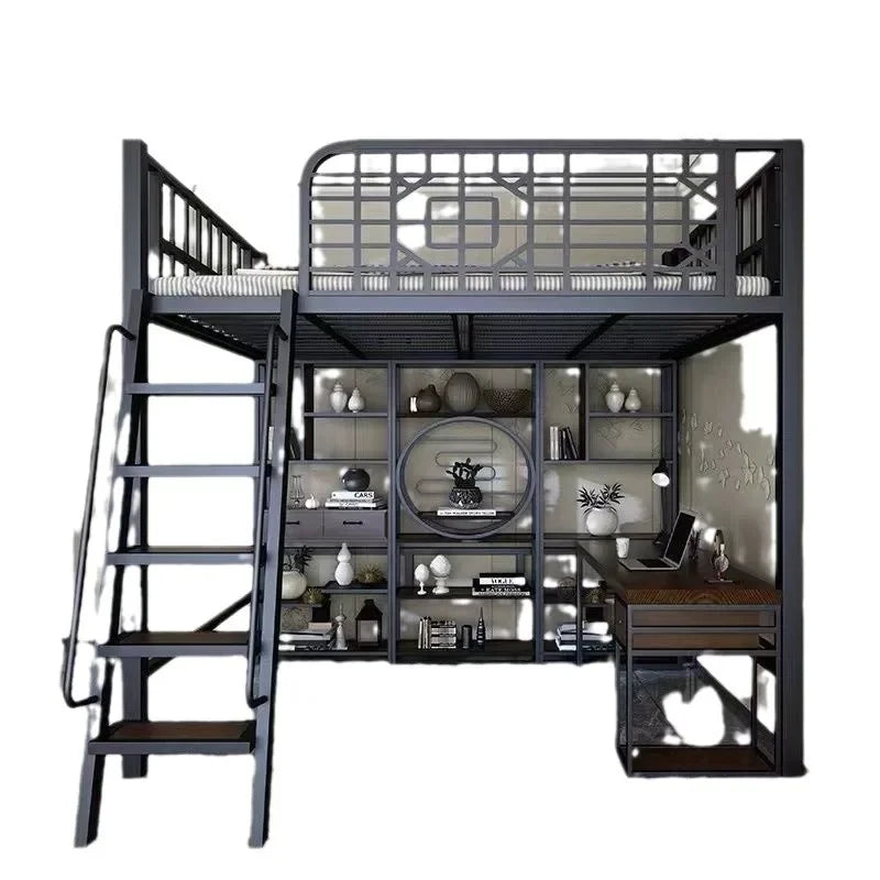 ANTNX New Chinese-style loft bed elevated sheet upper floor small apartment children's apartment iron frame ANTNX.COM