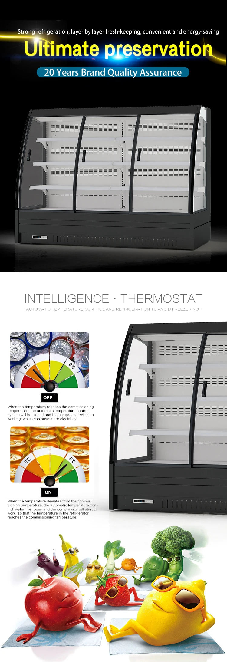 supermarket multideck open chiller for vegetables and fruits display showcase upright display refrigerator showcase fridge