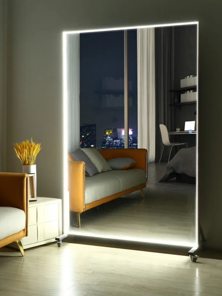 MMOOKA Smart Corrugated Full Length Mirrors Aesthetic Nordic Standing Plastic Glass Mirrors Large Espelho Redondo Home Decorating