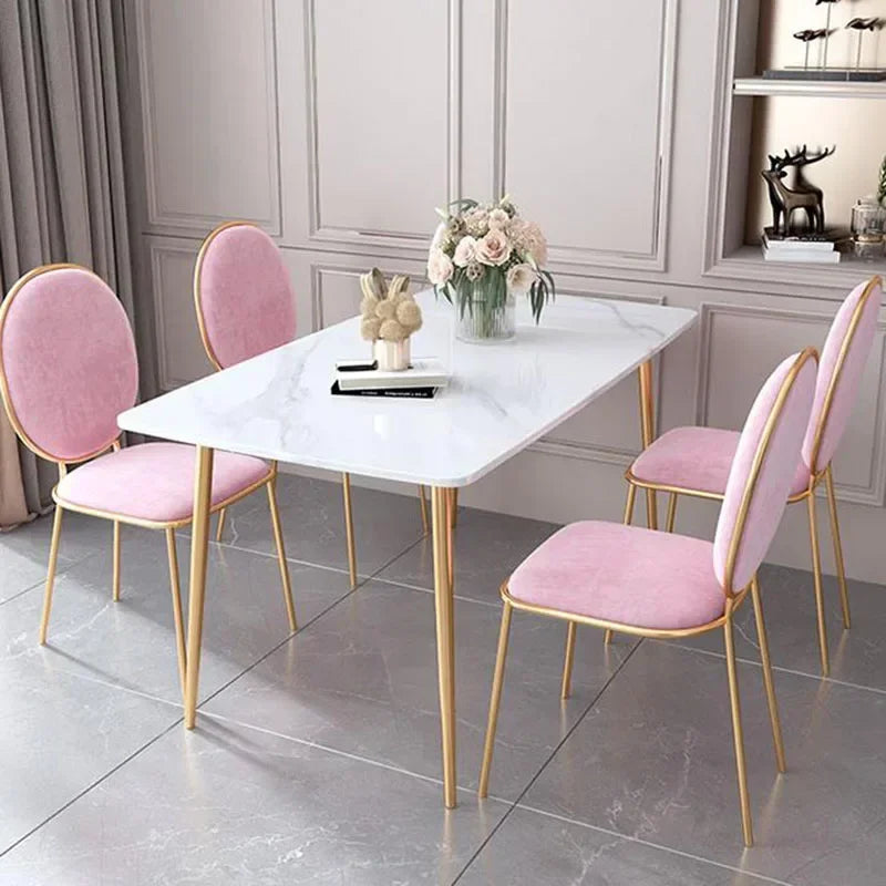 MMOOKA Nordic White Dining Table Decor Gold Legs Living Room Design Dining Table Aesthetic Marble Top Mesa Comedor Household Essentials