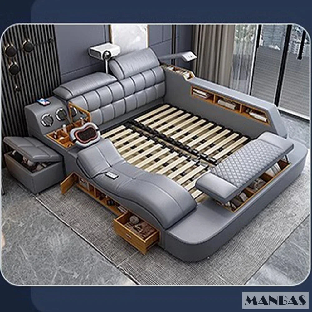 ANTNX MANBAS Luxury King Size Genuine Leather Bed / Tech Smart Bed / Multifunctional Ultimate Beds / Massage Bed with USB,Projecter ANTNX.COM