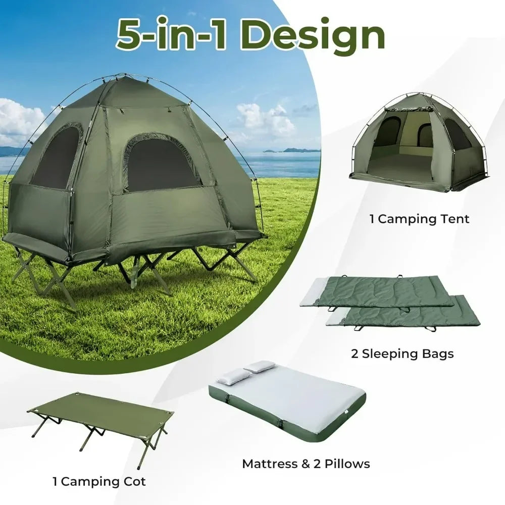 ANTNX Tent Cot, 5-in-1 Folding Camping Cot with Mattress & Pillows,Camping Tent Elevated with Carrying Bag for Outdoor Hiking, Fishing ANTNX.COM