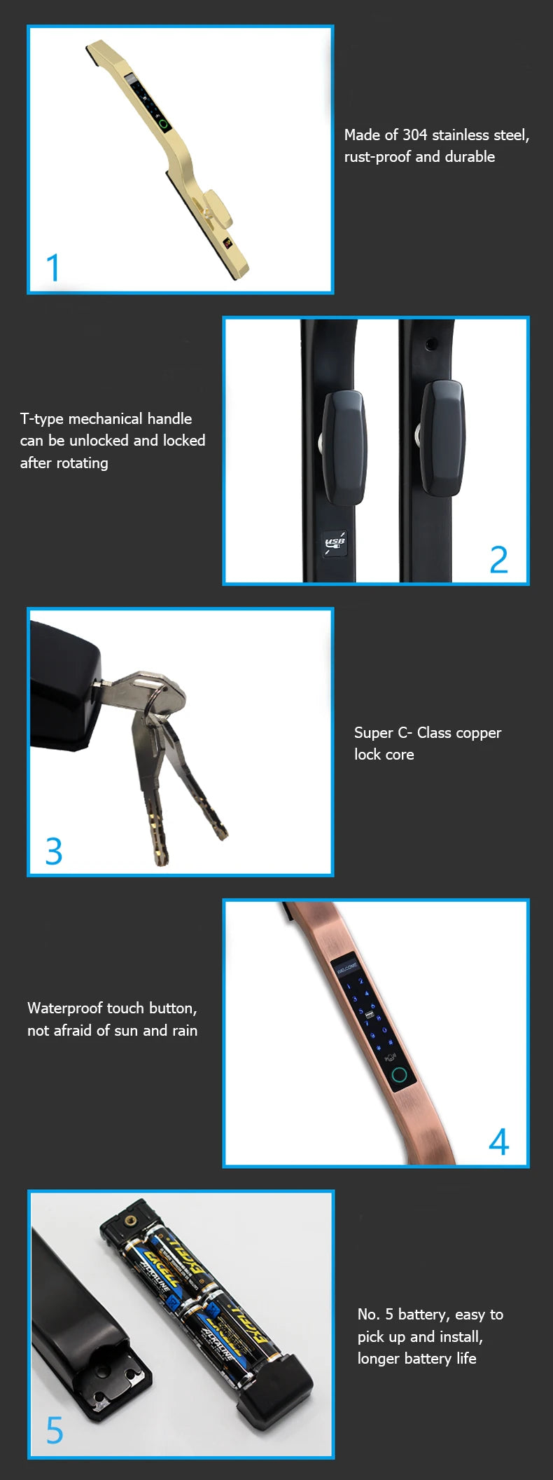 Tuya Wifi Push Pull Biometric Fingerprint Intelligent Digital Smart Door Lock
