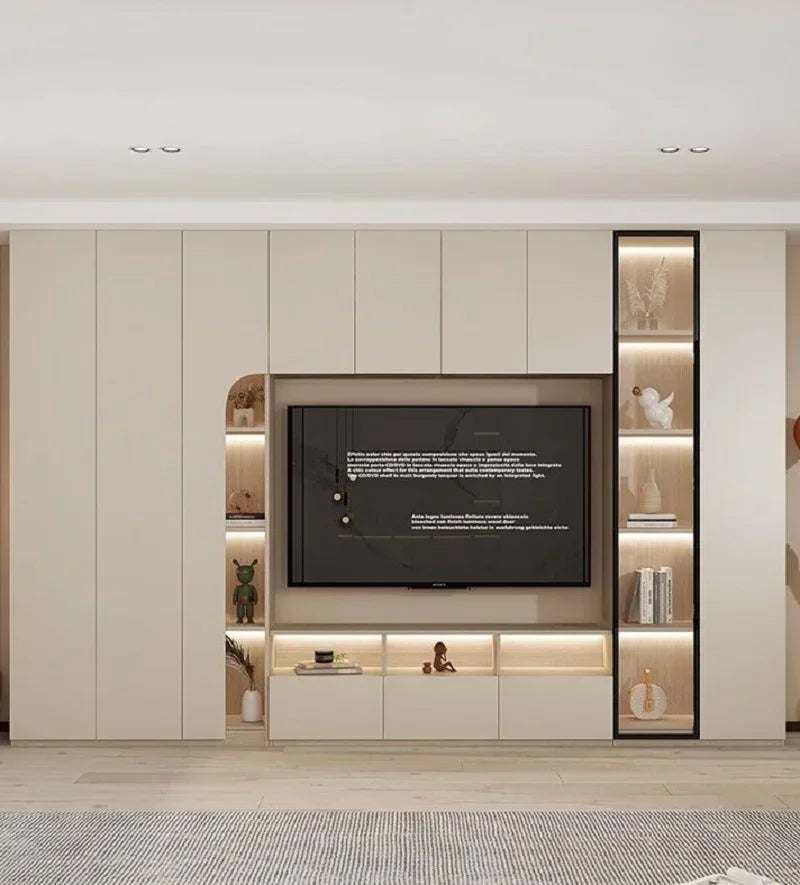 MMOOKA Simply integrated wall TV cabinet, overall living room, display storage cabinet, cream style, light luxury TV combination