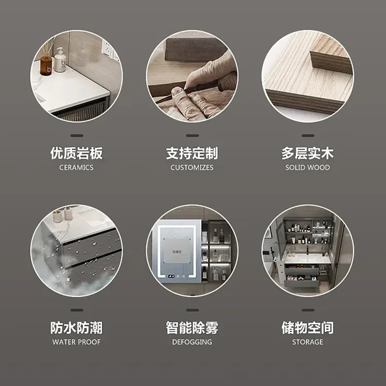 MMOOKA Marble Smart Bathroom Vanity Cabinet With Sink And Mirror Looking Combination One Hand Wash Basin Washbasin Toilet Round Mirror