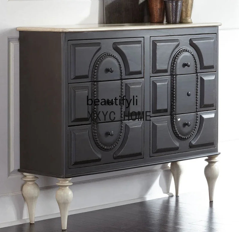 MMOOKA American Country Solid Wood Black Chest of Drawers Entrance Foyer Entrance Cabinet Drawer Storage Sideboard Cabinet Curio