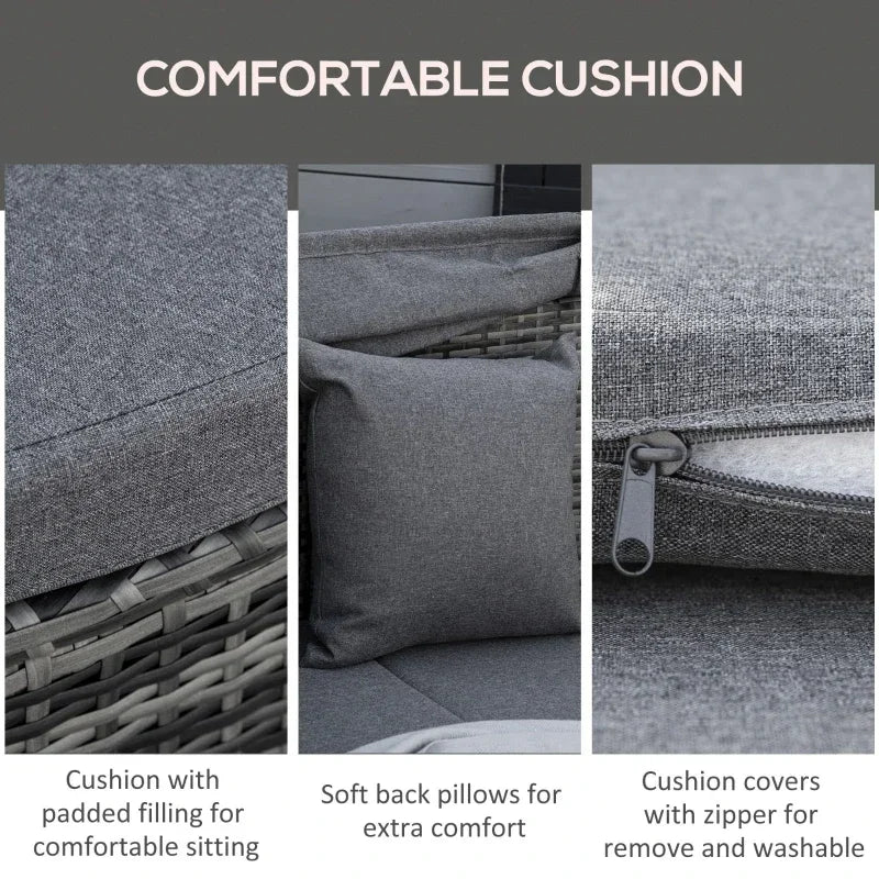 MMOOKA Grey Outdoor Round Daybed 4 Pieces Wicker Outdoor Rattan Sofa with Canopy,Cushions,Pillows for Lawn Garden Backyard