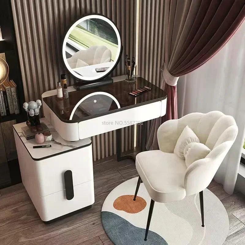 MMOOKA Vanity Desk Modern Dresser Table LED Mirros Household Bedroom Dressing Table Density Board Makeup Table With Mirror Furniture