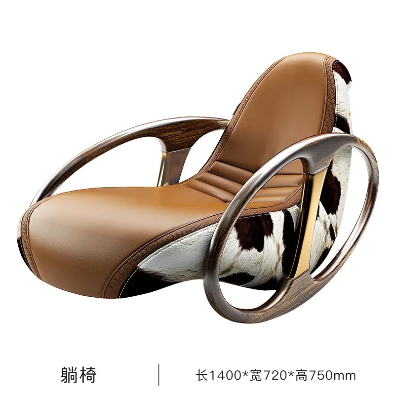 MMOOKA Italian-Style Light Luxury Leather Recliner Leisure Chair Single Sofa Rocking Chair