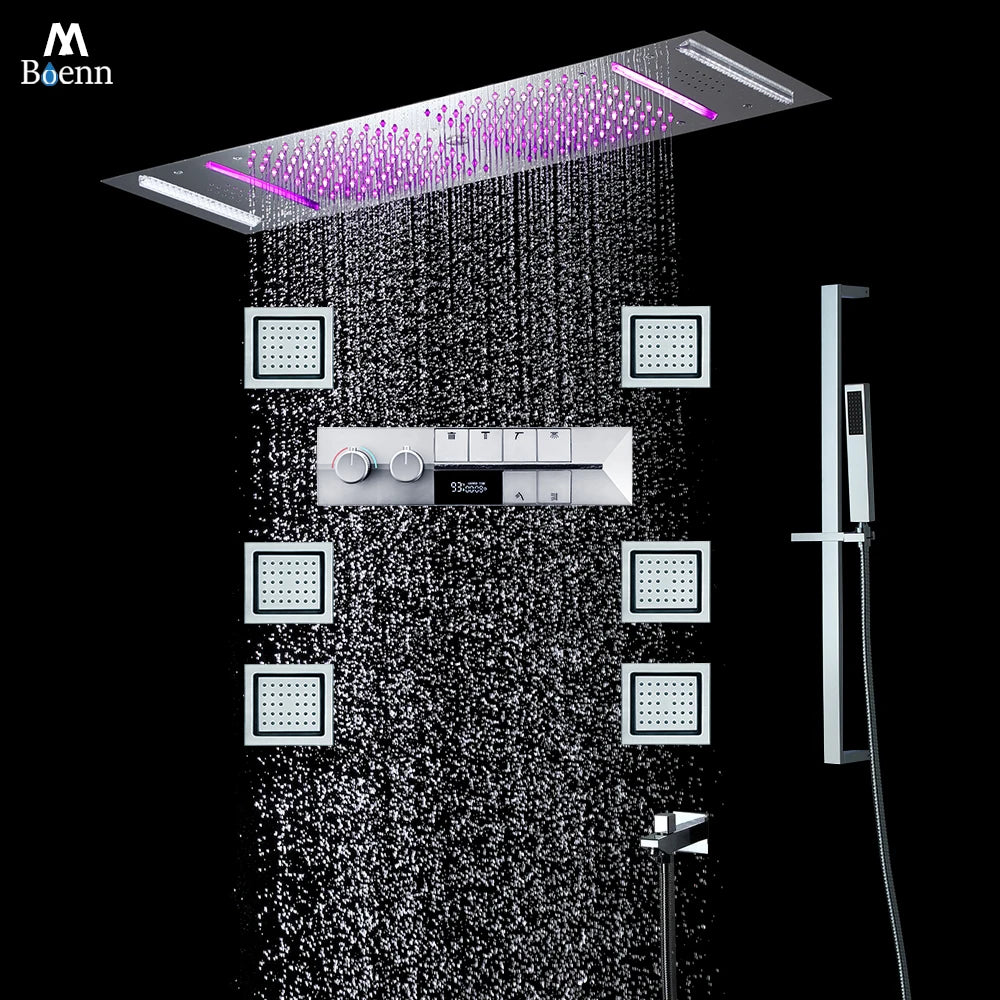 ANTNX M Boenn Black ShowerHead Rainfall Bathroom Shower Faucet Luxurious Multi Function LED Shower System Set Smart Thermostatic Mixer ANTNX.COM