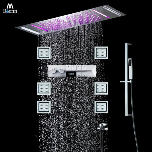 ANTNX M Boenn Black ShowerHead Rainfall Bathroom Shower Faucet Luxurious Multi Function LED Shower System Set Smart Thermostatic Mixer ANTNX.COM