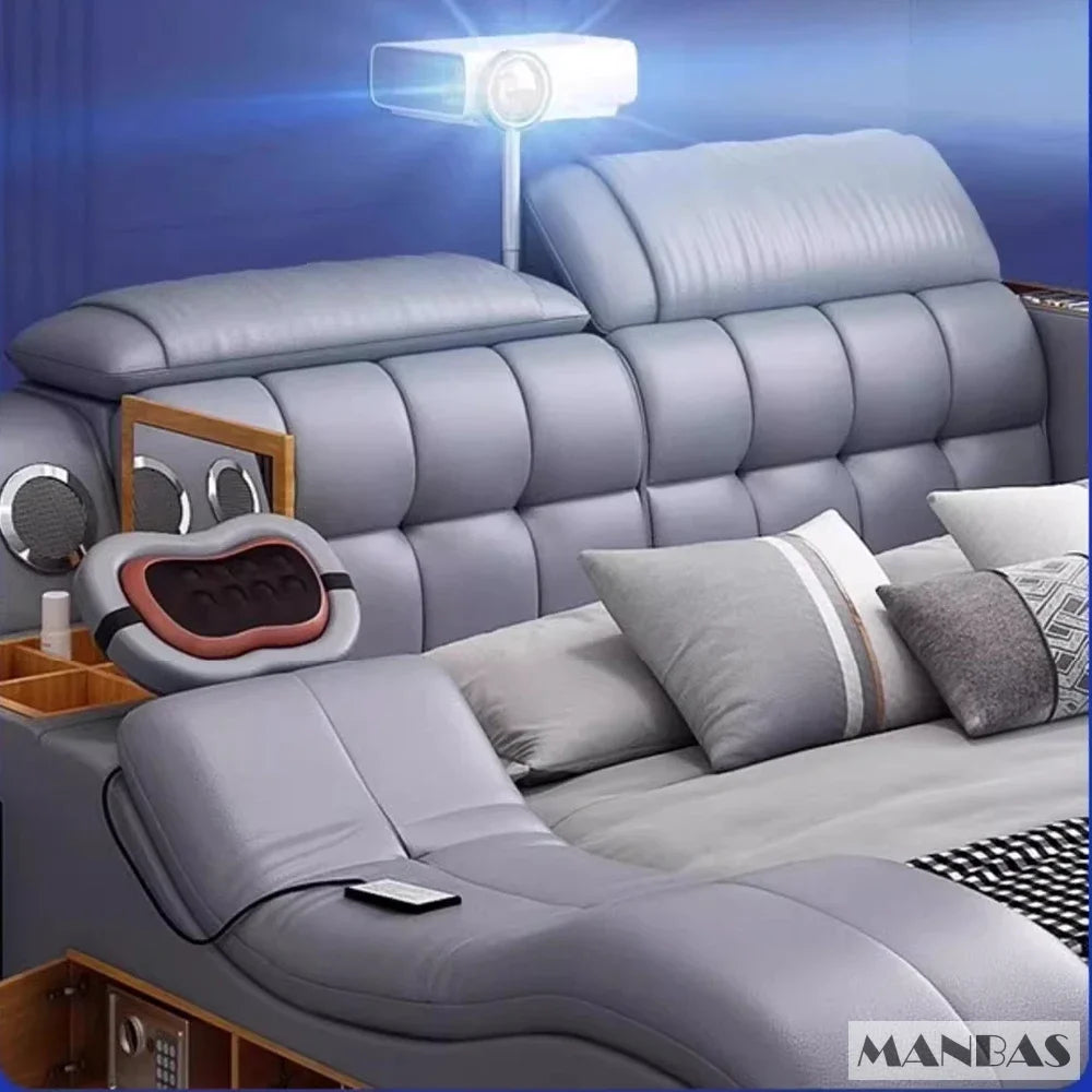 ANTNX MANBAS Luxury King Size Genuine Leather Bed / Tech Smart Bed / Multifunctional Ultimate Beds / Massage Bed with USB,Projecter ANTNX.COM