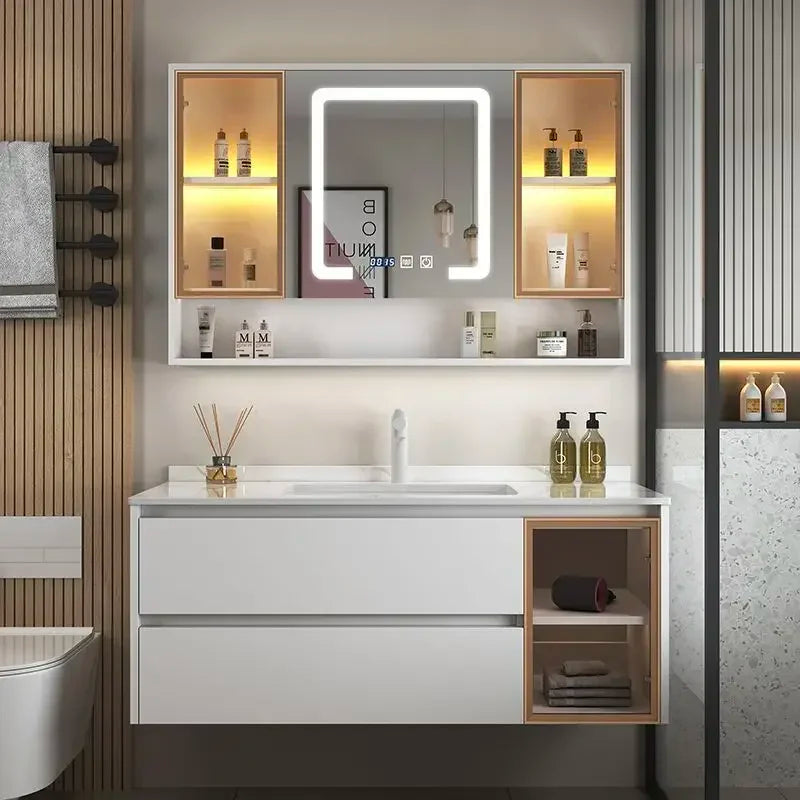 MMOOKA Solid Wood Home Bathroom Cabinet Sinks  65cm-115c Furniture Wash Basin Combination Bathroom Bathroom Smart Wash Basin