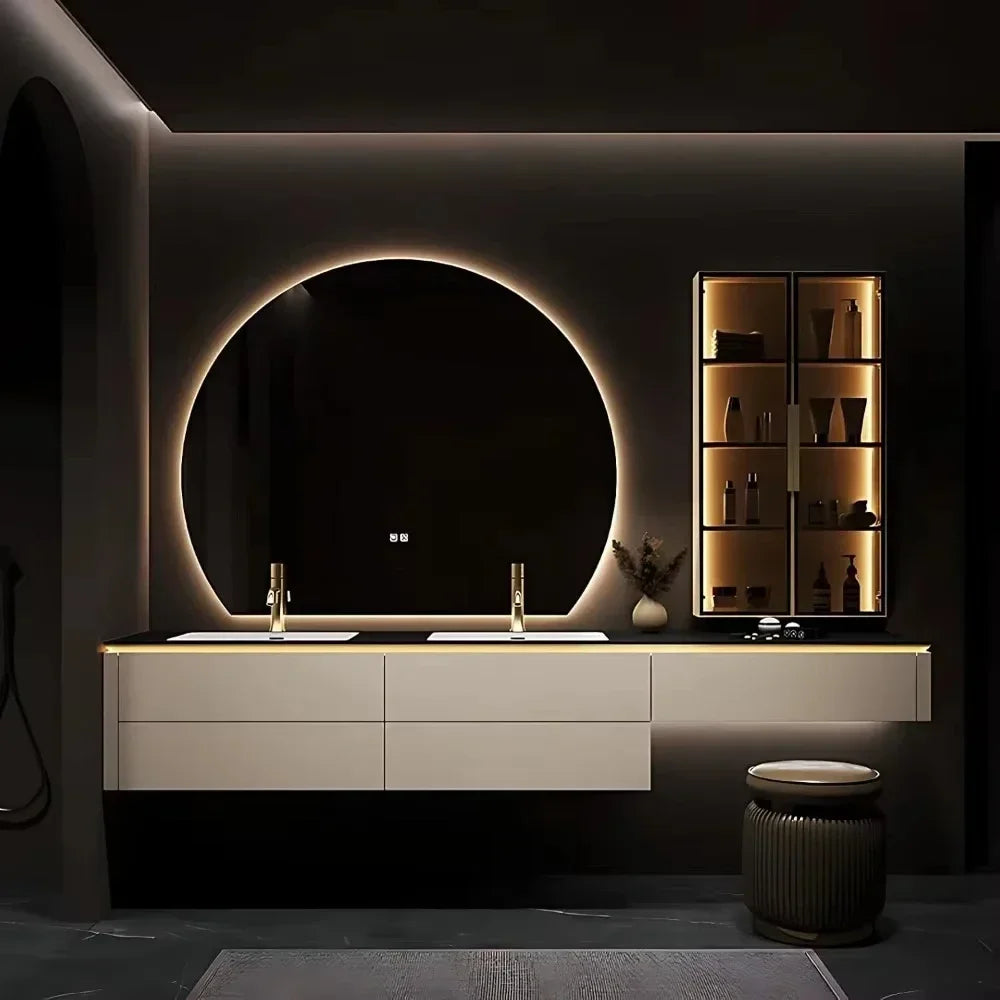 MMOOKA Solid Wood Boards Modern Smart Home Improvement Furniture Bathroom Fixture Bathroom Cabinets Bathroom Vanities Cabinet with Sink