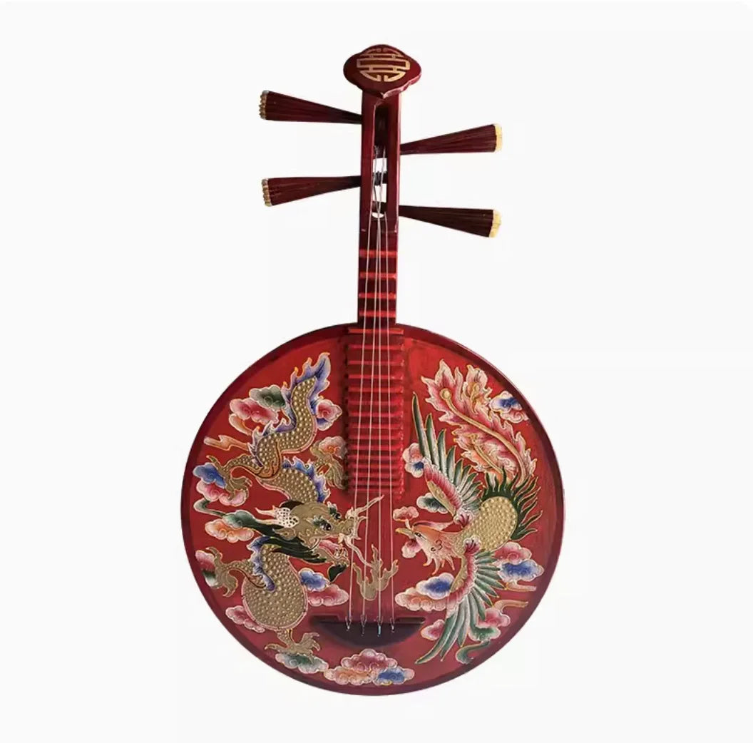 Yueqin Painted dragon and phoenix patterns Chinese stringed instruments