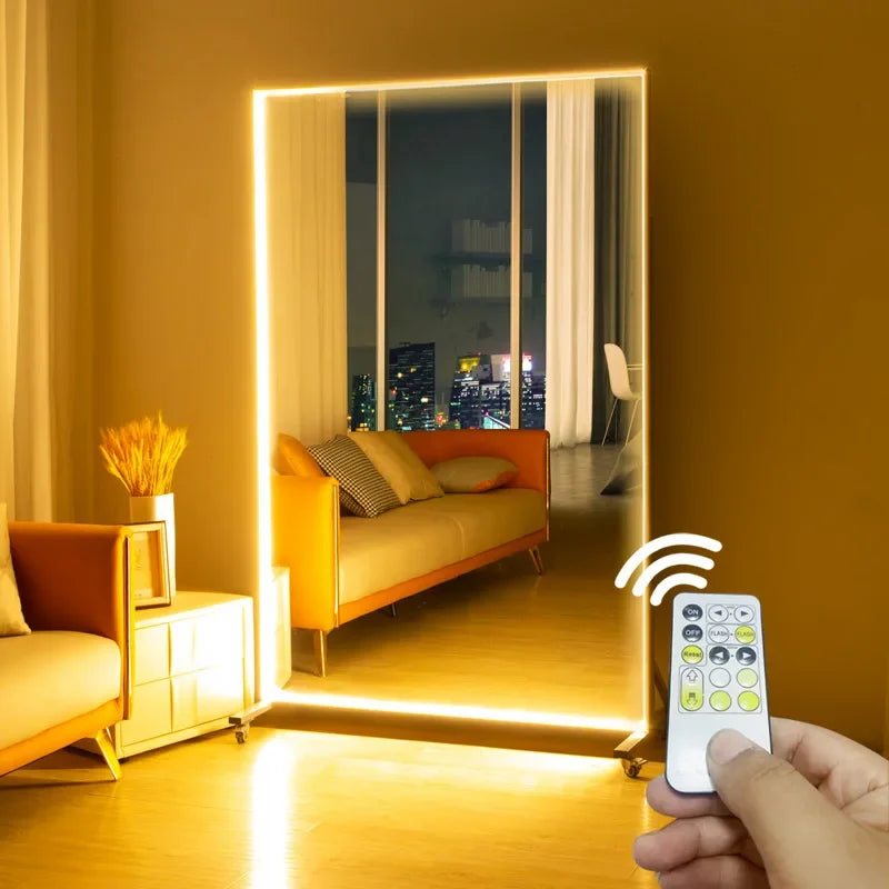 MMOOKA Smart Corrugated Full Length Mirrors Aesthetic Nordic Standing Plastic Glass Mirrors Large Espelho Redondo Home Decorating