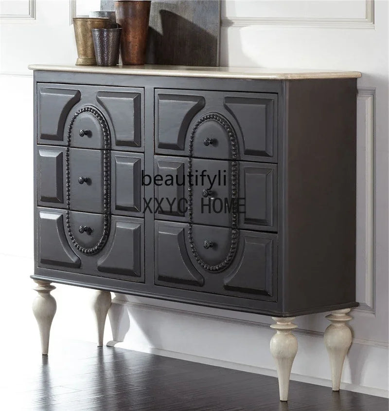 MMOOKA American Country Solid Wood Black Chest of Drawers Entrance Foyer Entrance Cabinet Drawer Storage Sideboard Cabinet Curio