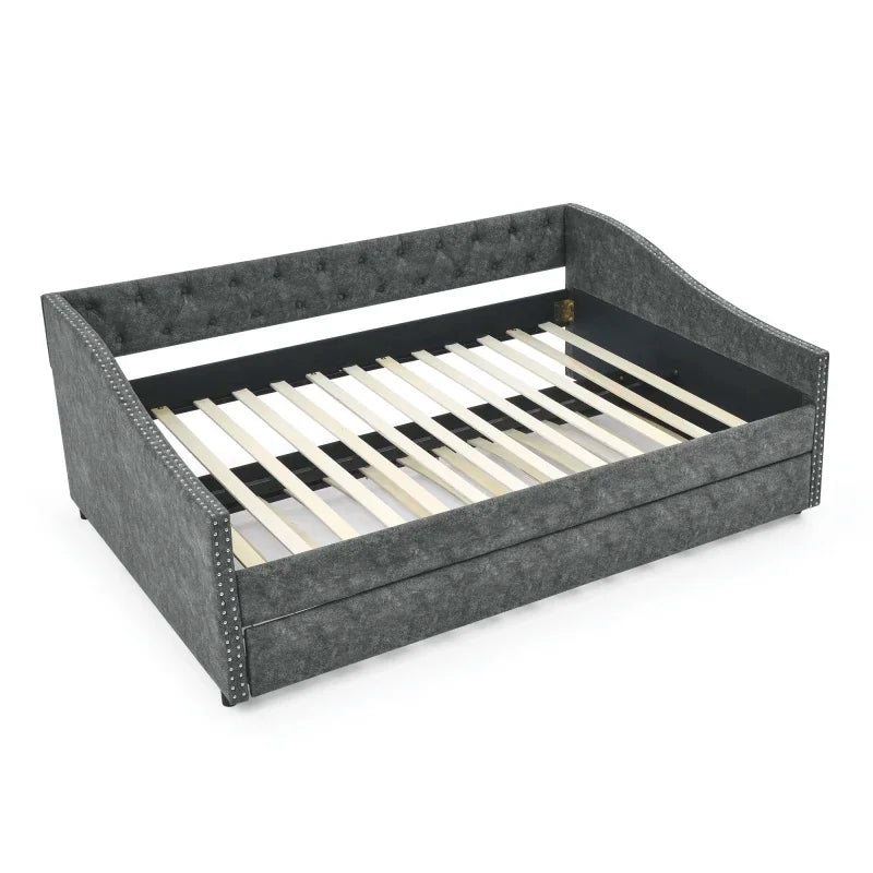 MMOOKA Full Size Daybed with Twin Size Trundle Upholstered Tufted Sofa Bed, with Button on Back for ivingroom,bedroom furniture
