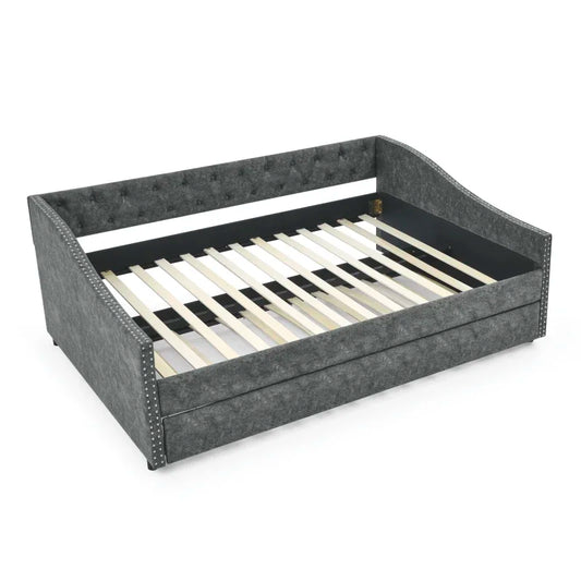 MMOOKA Full Size Daybed with Twin Size Trundle Upholstered Tufted Sofa Bed, with Button on Back for ivingroom,bedroom furniture