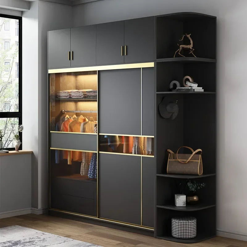 MMOOKA Modern minimalist luxury sliding door wardrobe locker household bedroom assembly wardrobe