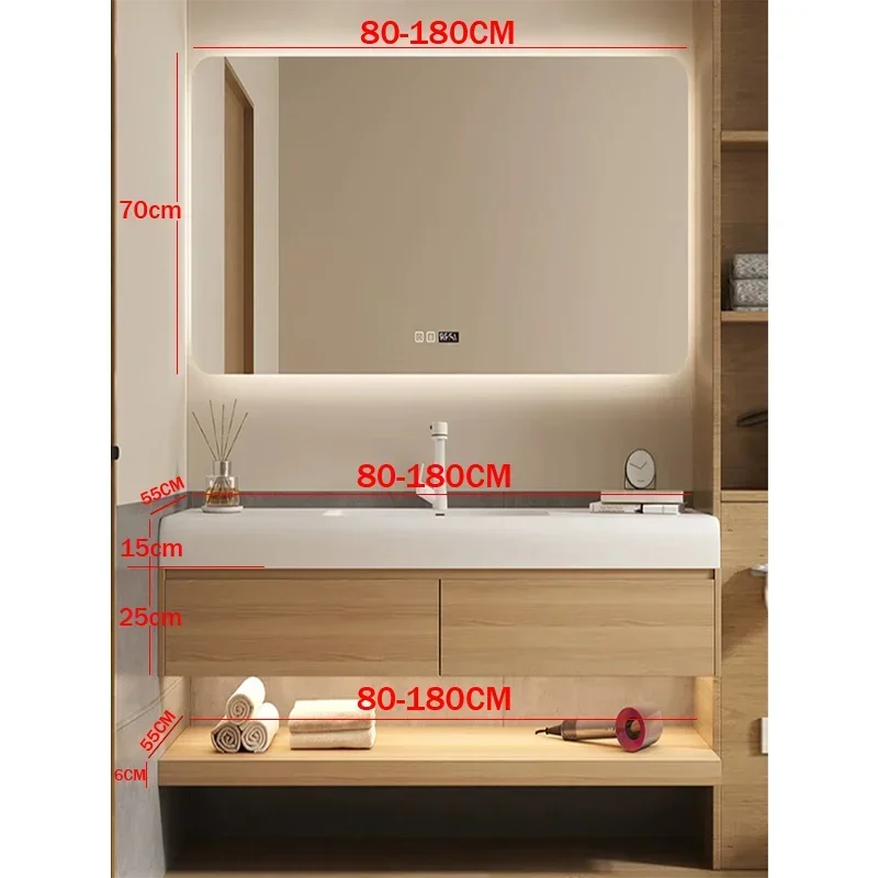 ANTNX Vintage Log Smart Mirror Cabinet Vanity with Sink Large Capacity Storage Bathroom Cabinet Simple Furniture Тумба С Ящиками FYBC ANTNX.COM