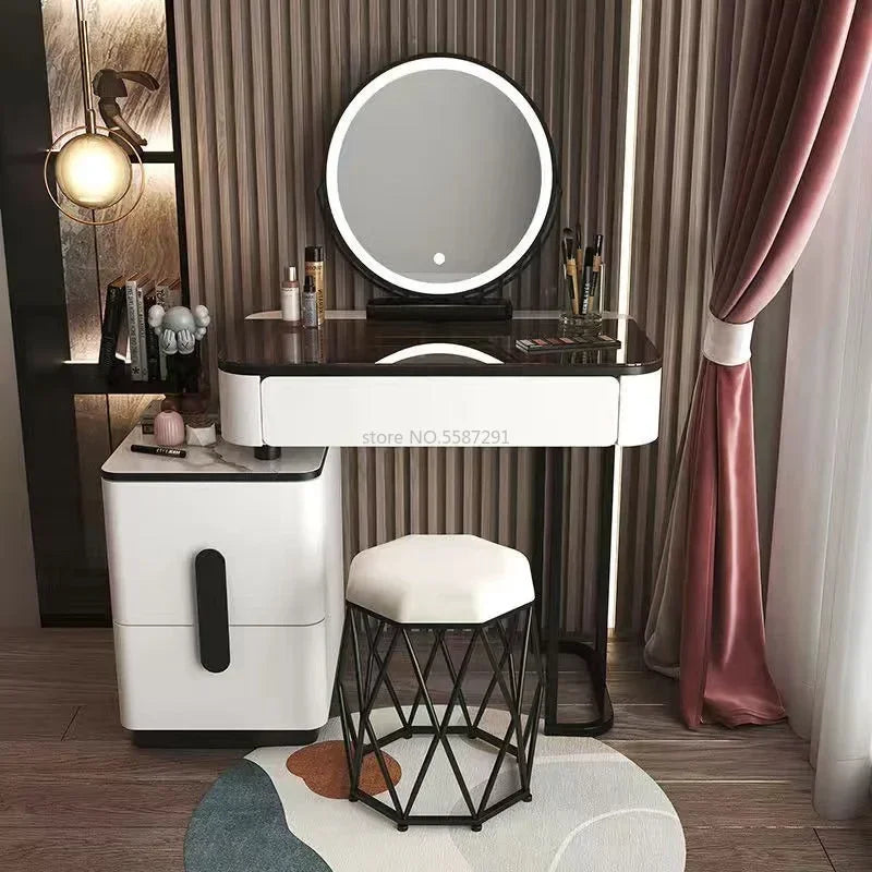 MMOOKA Vanity Desk Modern Dresser Table LED Mirros Household Bedroom Dressing Table Density Board Makeup Table With Mirror Furniture
