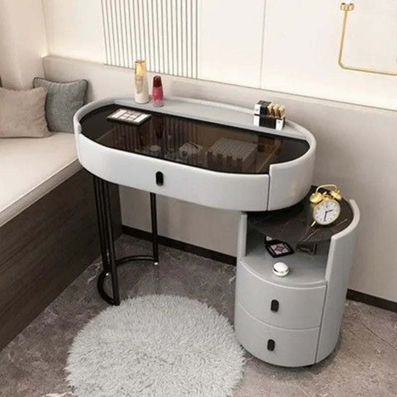 MMOOKA Modern Bedroom Vanity Desk Vanity Table Glass Table Bedroom Dresser Storage Cabinet Dressers