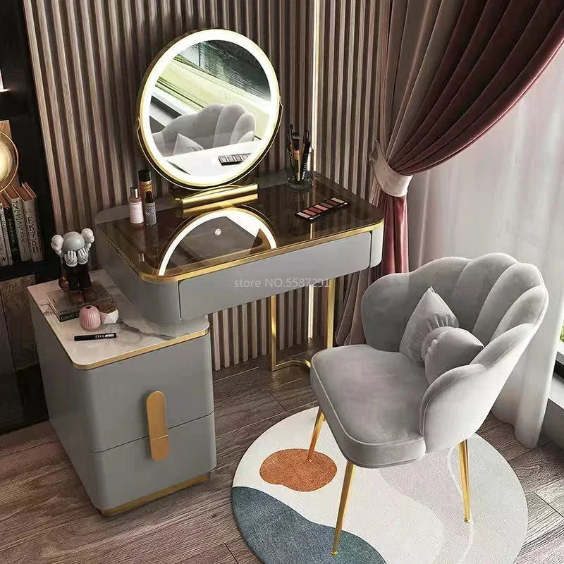 MMOOKA Vanity Desk Modern Dresser Table LED Mirros Household Bedroom Dressing Table Density Board Makeup Table With Mirror Furniture