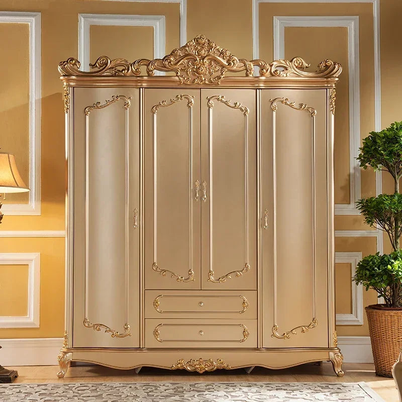 MMOOKA European-Style Four-Door Champagne Gold Wardrobe 1.8 M French Luxury Wardrobe Luxury