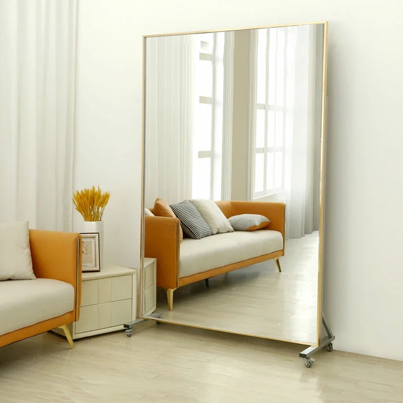 MMOOKA Smart Corrugated Full Length Mirrors Aesthetic Nordic Standing Plastic Glass Mirrors Large Espelho Redondo Home Decorating