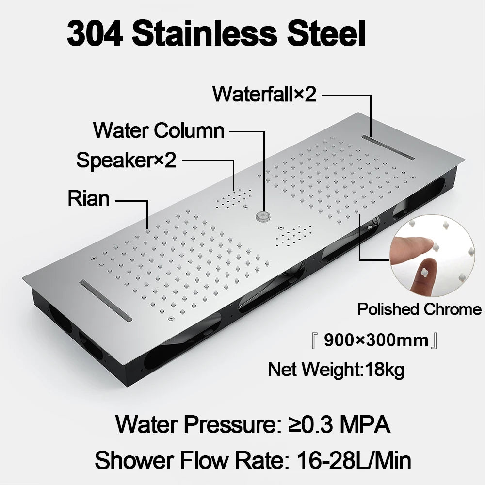 ANTNX M Boenn Bathroom Bar Shape Rain Shower Head Stainless Steel High Pressure Water Column LED Music Spa Shower Panel Chrome & Black ANTNX.COM