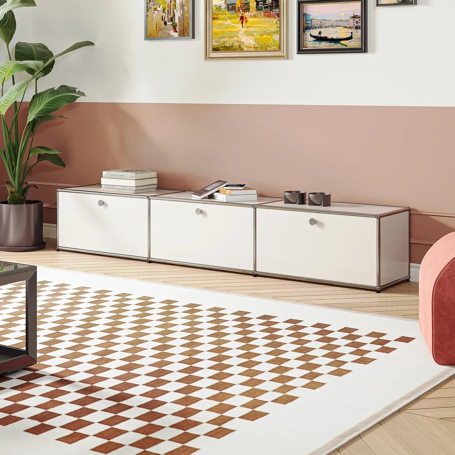 MMOOKA Storage Cabinet with 2/3/6 Haller Nightstand Modular Furniture Bed Side Table Holder Stainless Steel Metal Board for Living Room