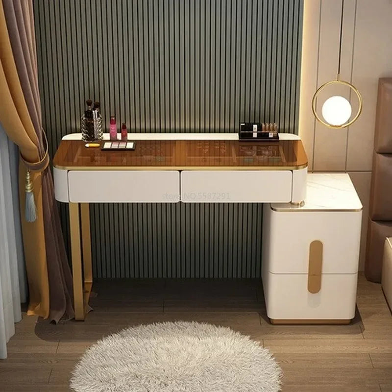 MMOOKA Vanity Desk Modern Dresser Table LED Mirros Household Bedroom Dressing Table Density Board Makeup Table With Mirror Furniture