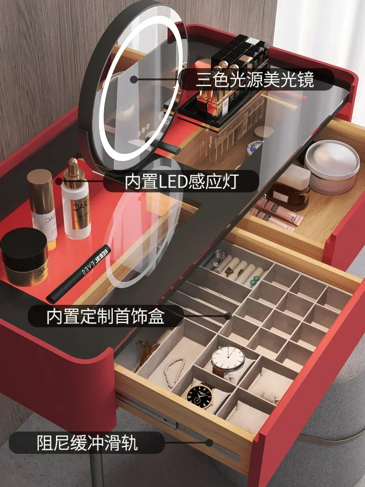 MMOOKA Italian Minimalist Dressing Table Modern Bedroom Mirror Jewelry Box Password Lock