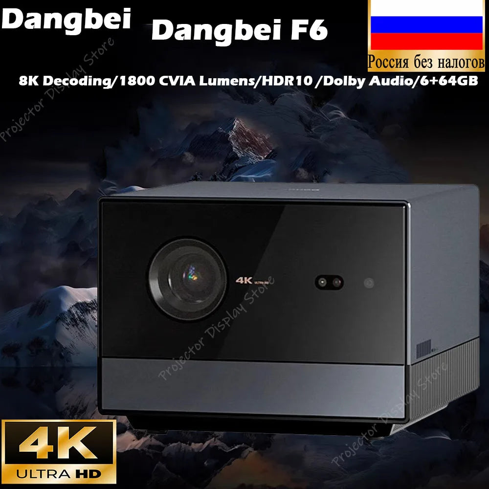 Dangbei F6 4K Projector 3840×2160 DLP 3D Beamer 1800 CVIA 6G+64G Video Home Theater Cinema 8K Decoding Wi-Fi 6 TV Video