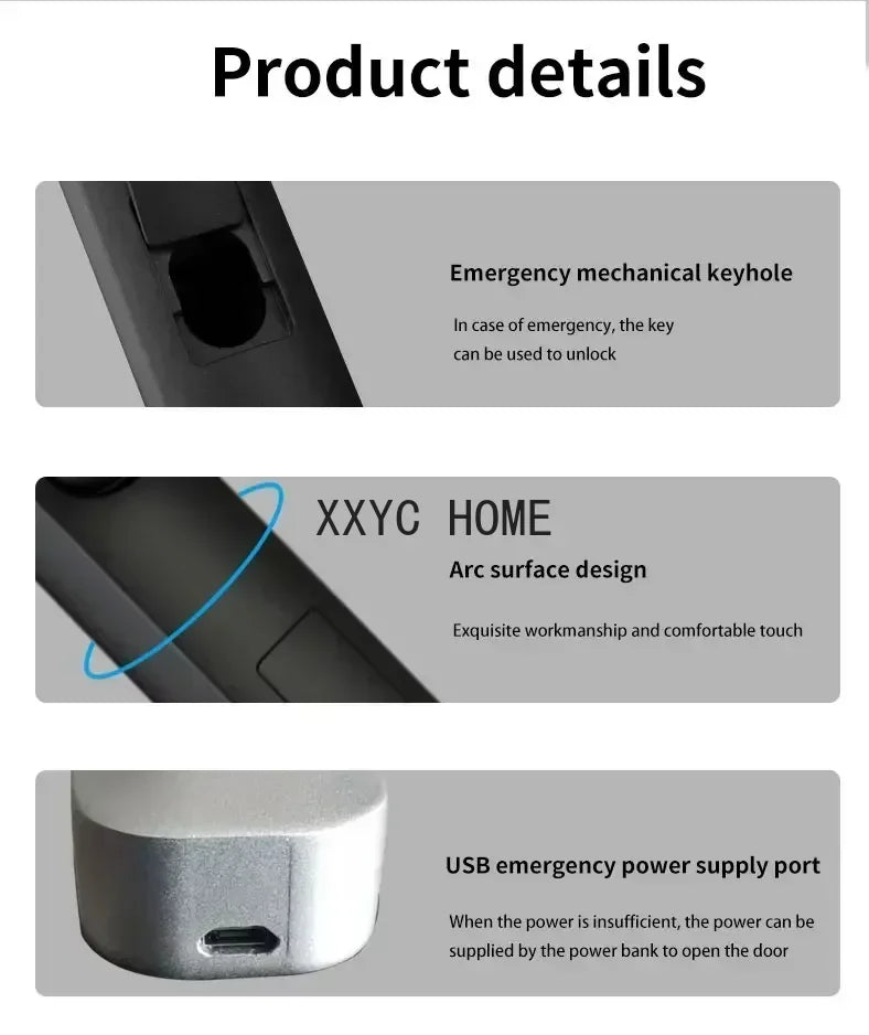 MMOOKA Ttlock App Bluetooth Waterproof Fingerprint Electronic Digital Smart Door Lock RFID Code Keyless Lock for Aluminum/sliding Door