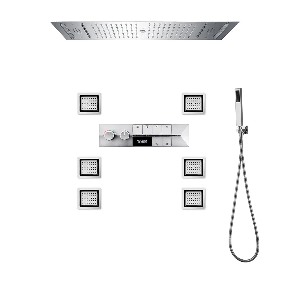 ANTNX M Boenn Black ShowerHead Rainfall Bathroom Shower Faucet Luxurious Multi Function LED Shower System Set Smart Thermostatic Mixer ANTNX.COM