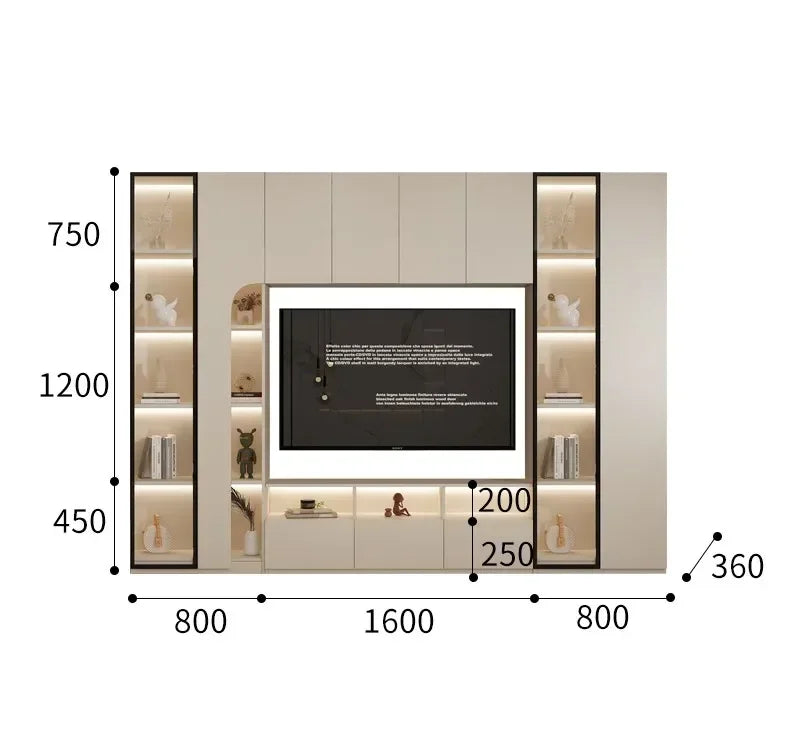 MMOOKA Simply integrated wall TV cabinet, overall living room, display storage cabinet, cream style, light luxury TV combination