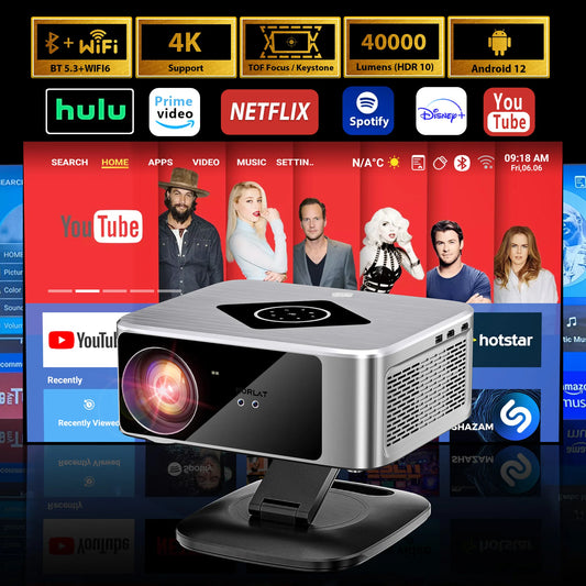 Horlat Projector 40000 Lumens Full HD 1080P Projector 4K Support Android12 WiFi 6 Home 3D Theater Beamer Outdoor Projector HDR10