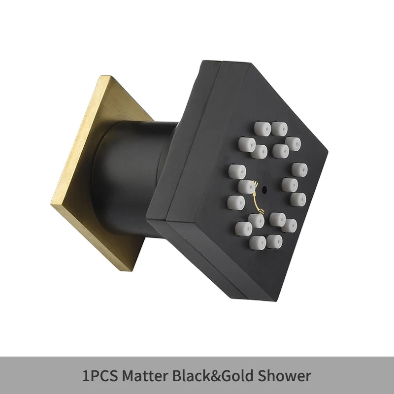MMOOKA Black Square Body Rain Shower Spray Jets Bathroom Solid Brass Head Sprayer Set Saving Water Massage Jet System MMOOKA.COM