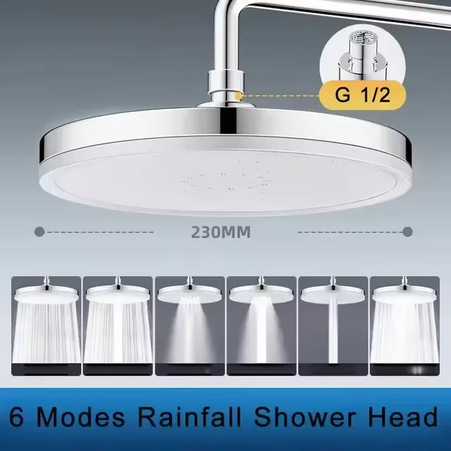 6 Modes Rainfall Shower Head Bathroom High Pressure Top Rain Shower Heads Shower Faucet Accessories With Filter