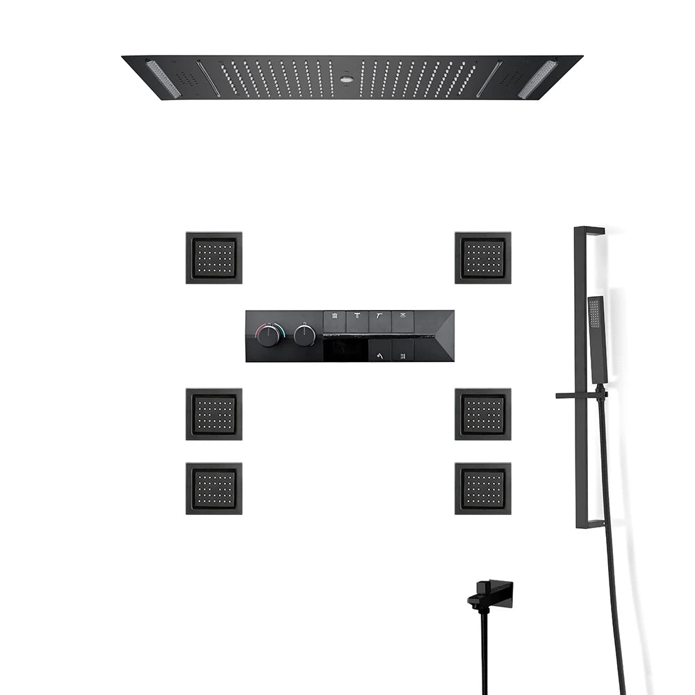 ANTNX M Boenn Black ShowerHead Rainfall Bathroom Shower Faucet Luxurious Multi Function LED Shower System Set Smart Thermostatic Mixer ANTNX.COM