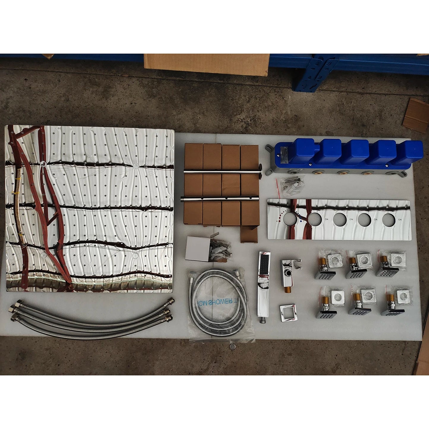 ANTNX 16/20inch 400/500mm LED Shower Head Faucet Set Rain Spray Massage Lateral Jets Thermostatic Mixer Valve Diverter Kit ANTNX.COM